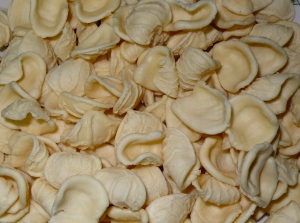 Handmade orecchiette or little ears, the beloved pasta of Puglia.