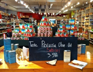 Getting ready for one in a series of Pascarosa olive oil tastings we held throughout Oregon and California this spring.